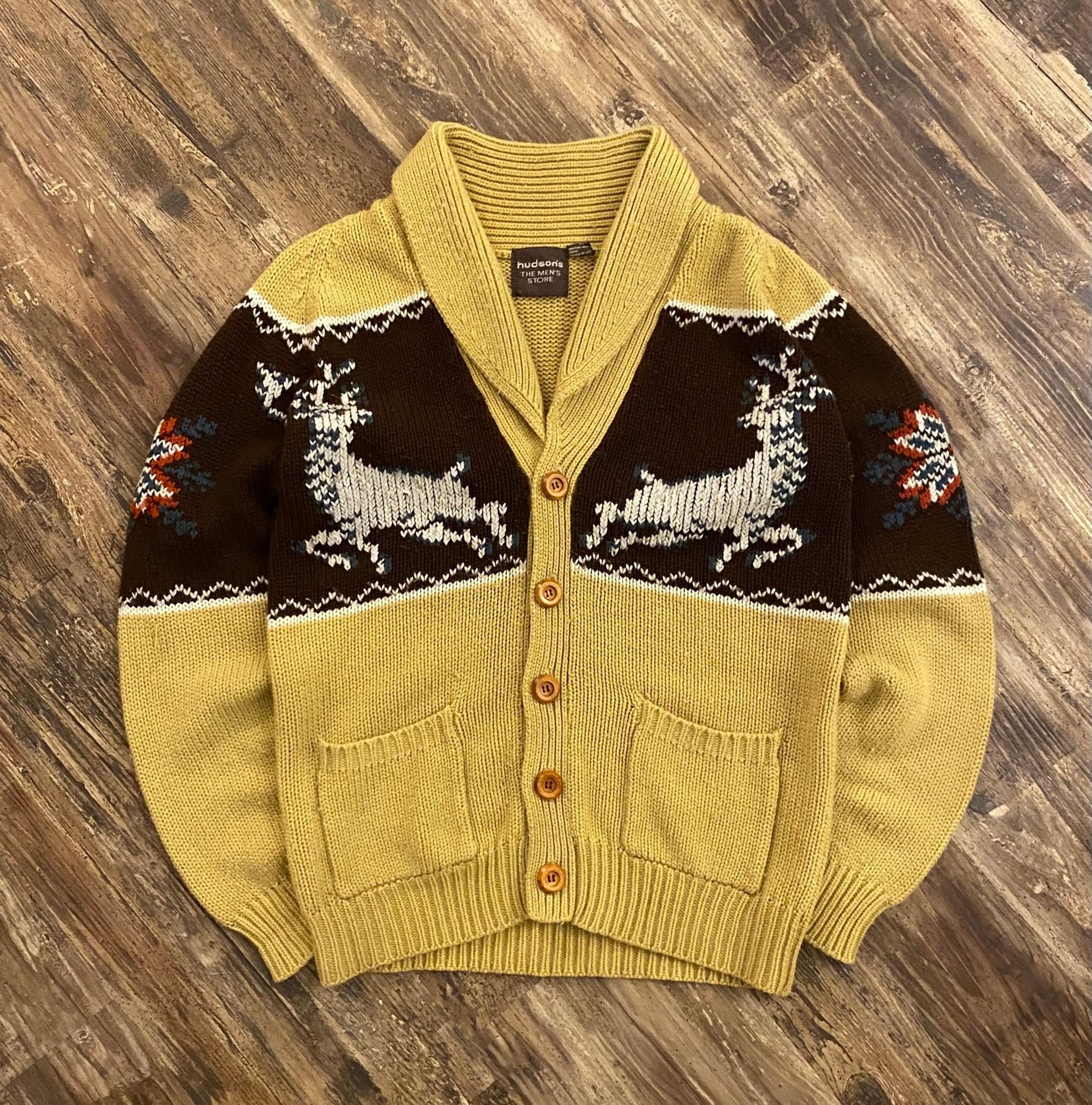 Vintage 1970s Hudson’s The Men’s Store Deer Cardigan Sweater