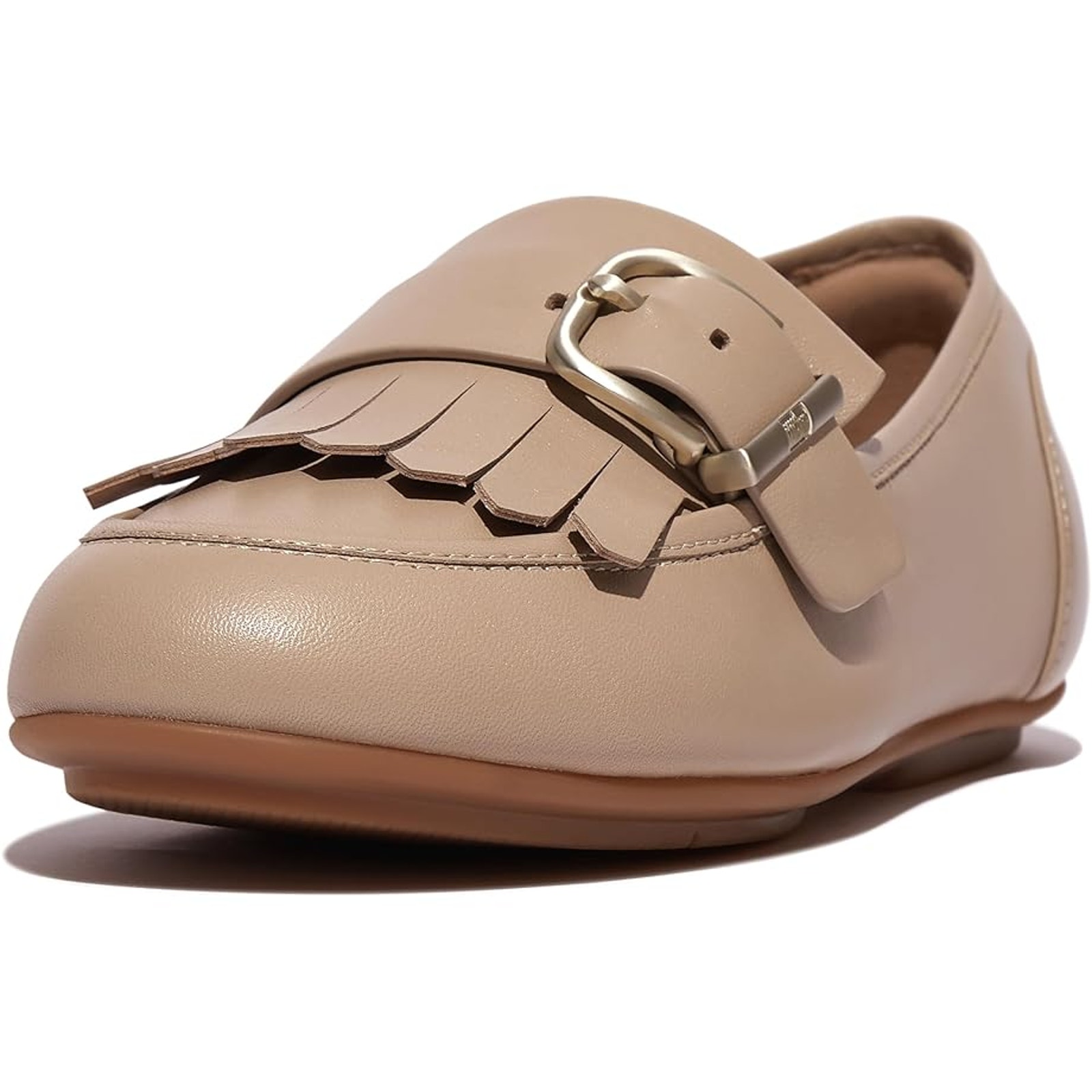 FitFlop Women's Allegro Fringe Buckled Leather Loafers Size 8 Beige NWT