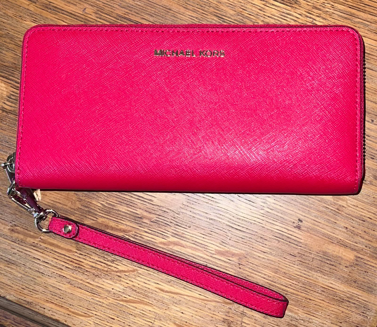 Michael Kors jet set zip-around continental travel wallet, chili