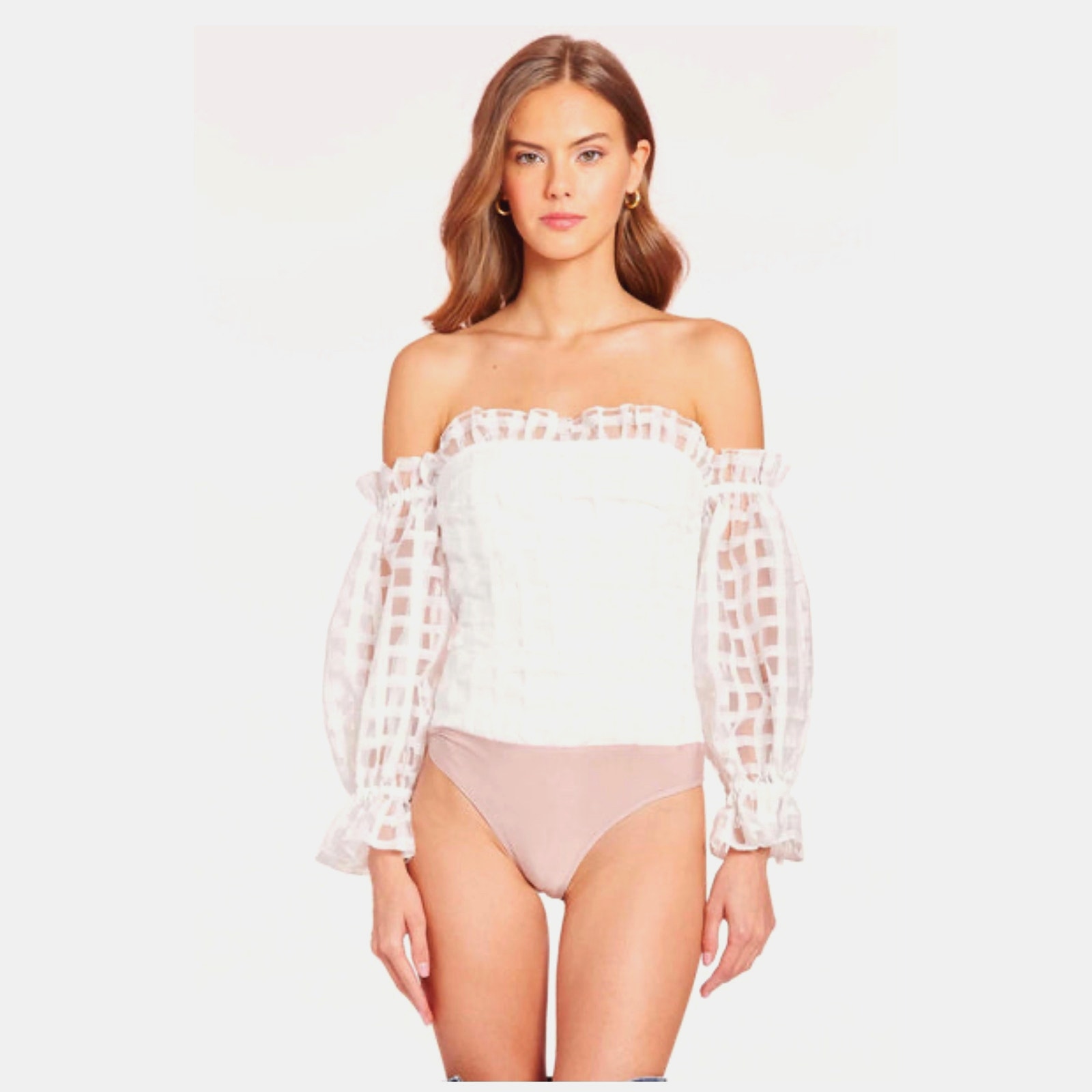 Amanda Uprichard Lynda white ruffle off shoulder bodysuit size M new with tags