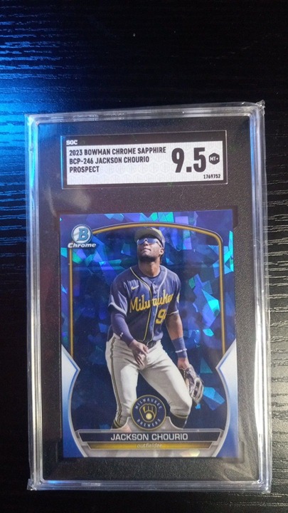 BIN-179 - POP 16! SGC 9.5 Mint+ 2023 Bowman Chrome Sapphire Jackson Chourio RC!!