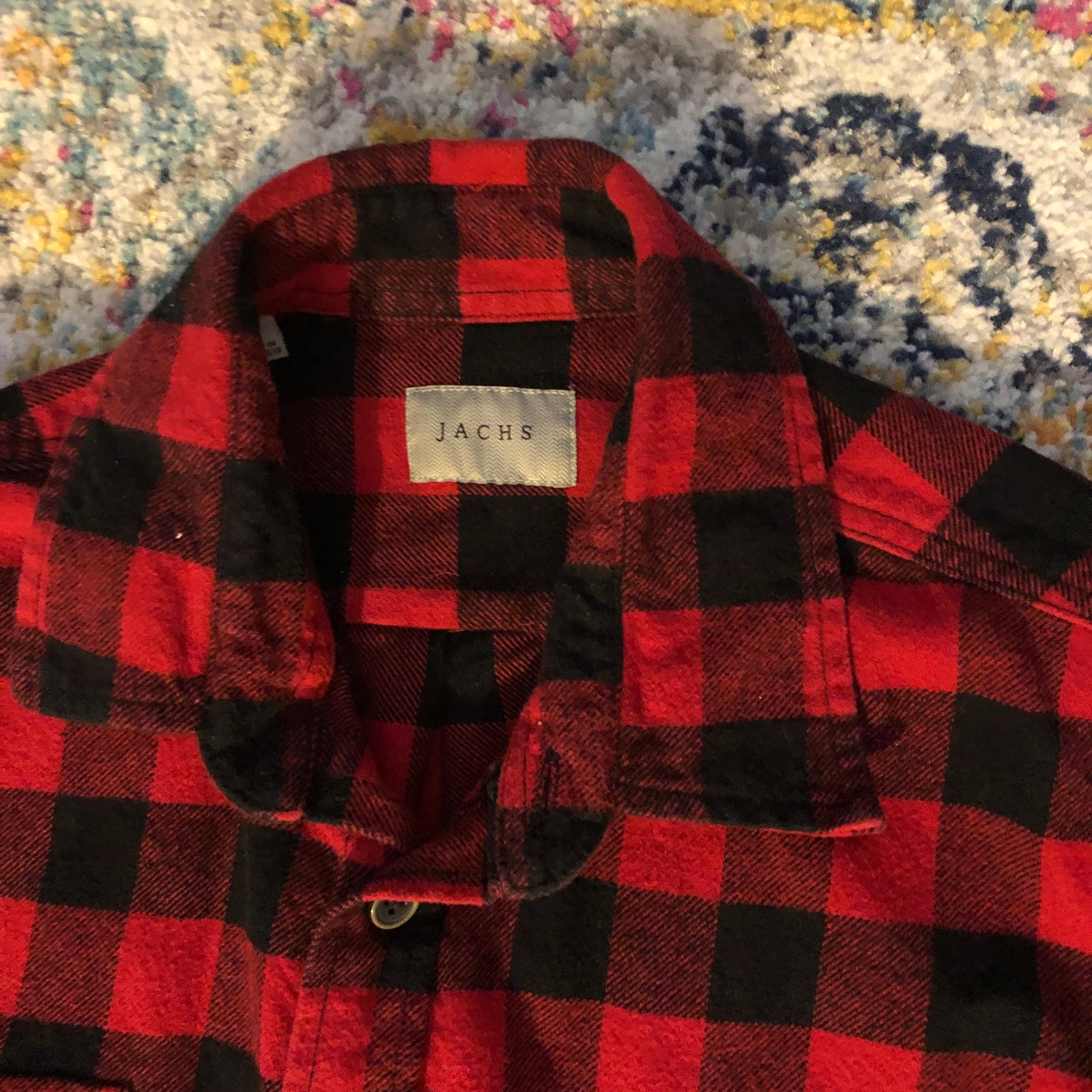 Jachs Red and Black Plaid Flannel Button Down Shirt Size Large