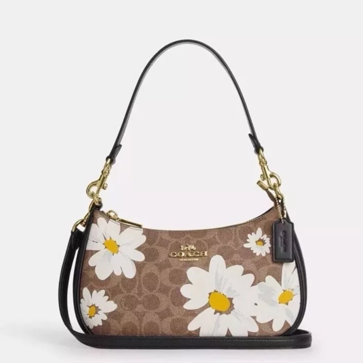 COACH CZ586 Teri Shoulder Bag Signature Coated Canvas & Leather Floral Print