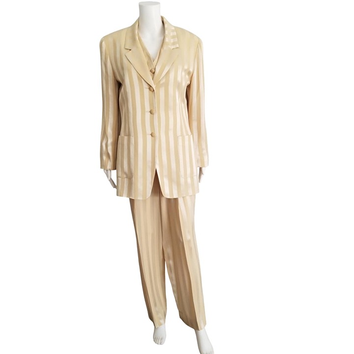 Vintage Giuseppe Collection 3pc Pant Suit Striped Blazer Vest Pants Womans 8