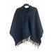 Vintage Poncho With Fringe Spanish Blue Alpaca Wool Boho Central South America