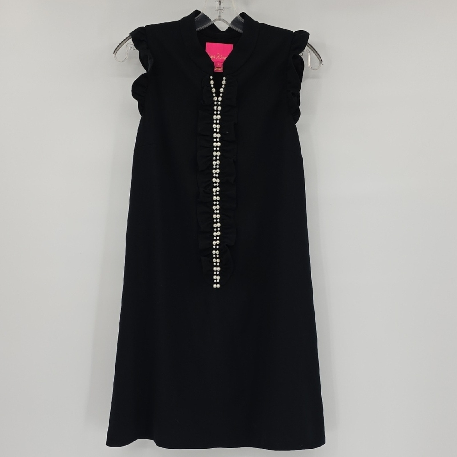 Lilly Pulitzer Black Embellished Ruffled Sheath Mini Dress Size 4