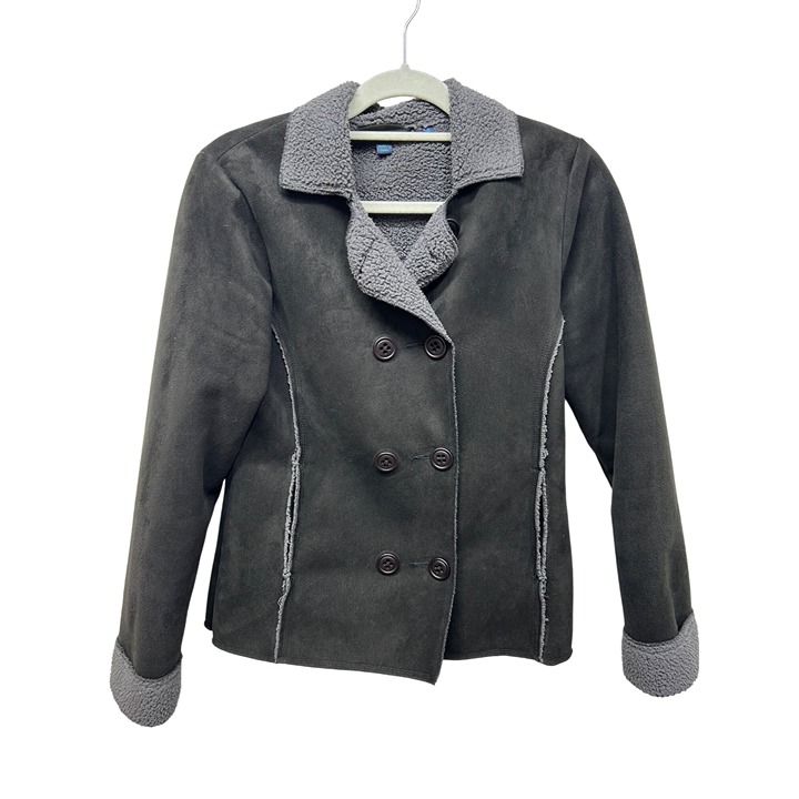 Boden Double-Breasted Faux Suede Jacket With Sherpa Lining Large