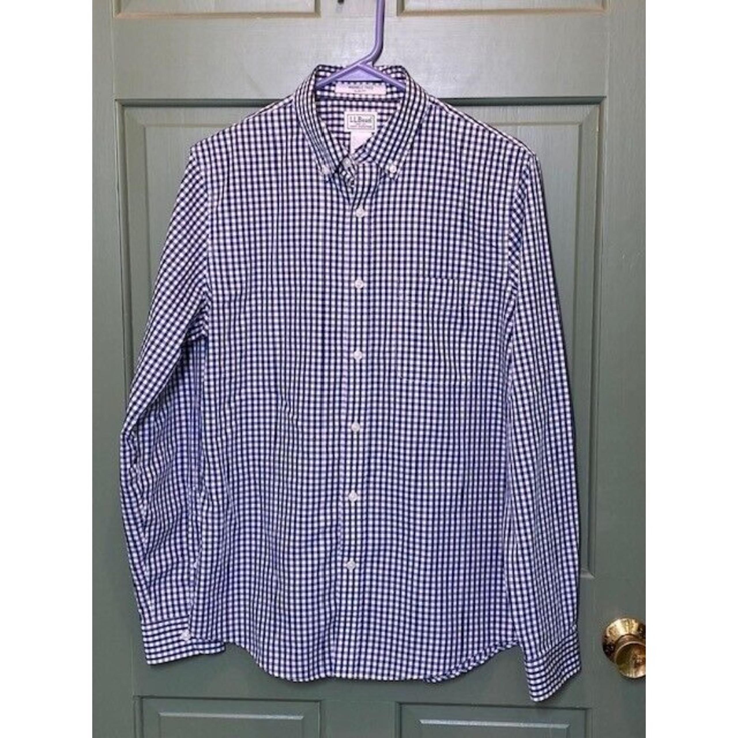 L.L. Bean Men's Size S Slim Fit Wrinkle Free Blue Check Button Down Dress Shirt