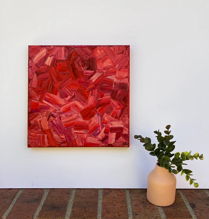 Original abstract oil painting, palette knife strokes on canvas, handmade wall a