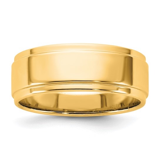 14K Yellow Gold 7mm Flat with Step Edge Band Wedding Band Fine Jewelry Unisex