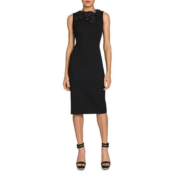 Alexander Mcqueen Black Bow Embellished Pencil Mid Length Formal Dress