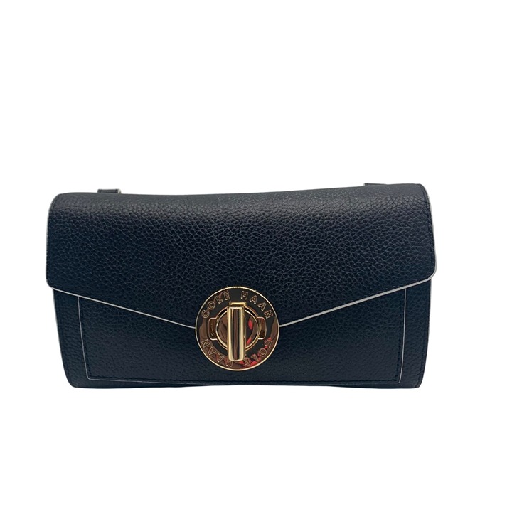 Cole Haan Grand Series Black Pebbled Leather Wallet Crossbody