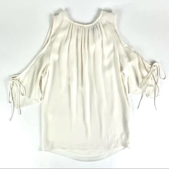 Antonio Melani Silk Cream Cold Shoulder Tie Sleeve Blouse