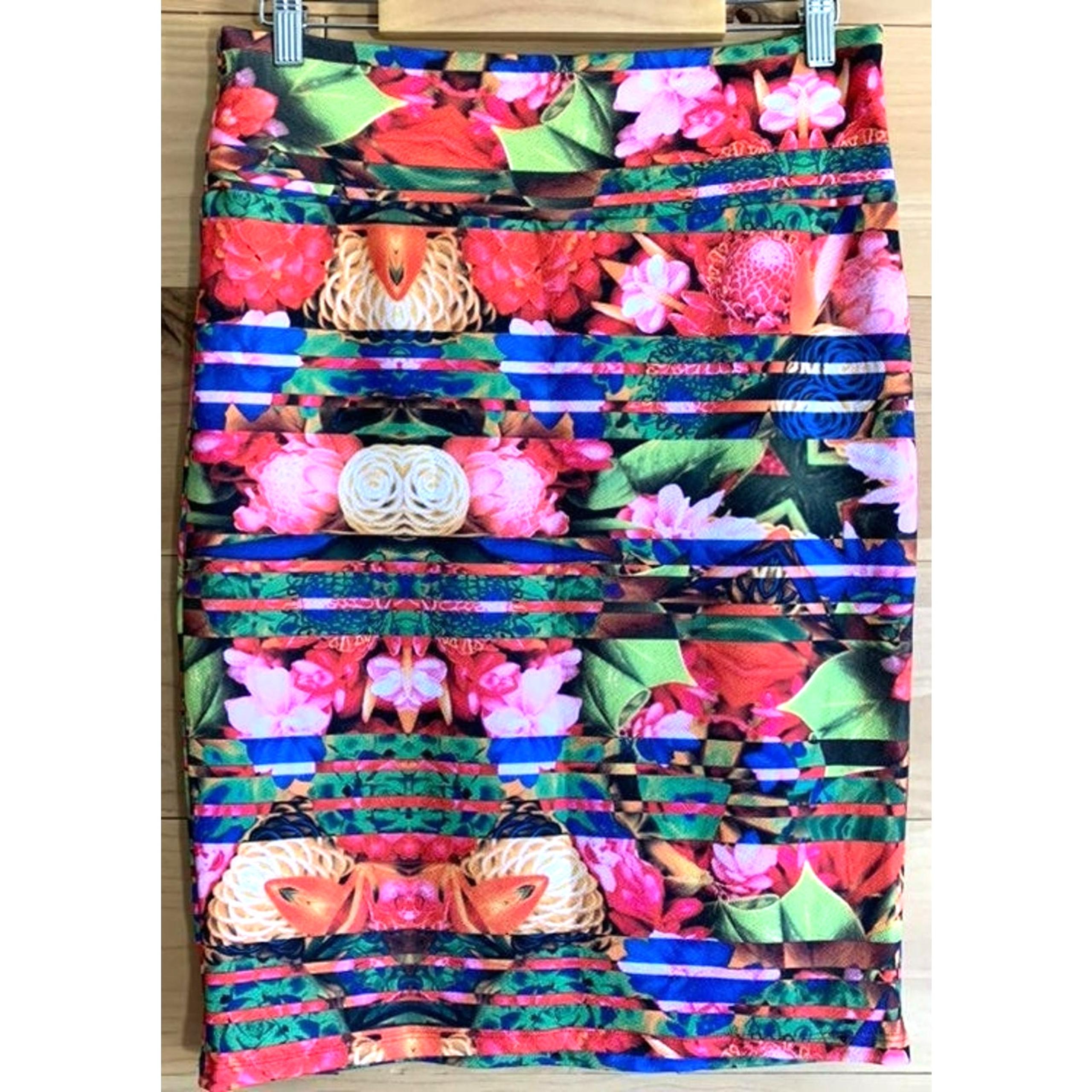 NWOT LuLaRoe LLR Womens Cassie Floral Multi Print Colorful Pencil Skirt Size L