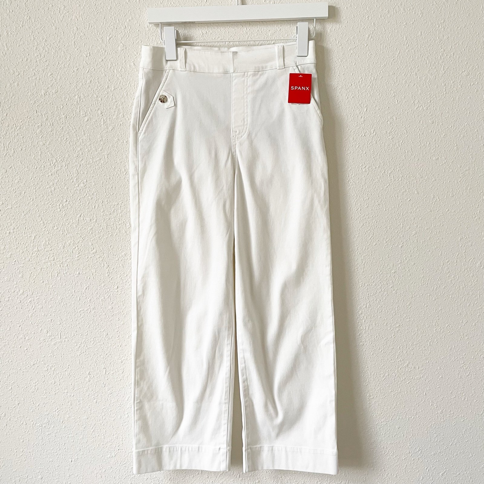 Spanx Stretch Twill Cropped Wide Leg Bright White Size Small Coastal Neutral
