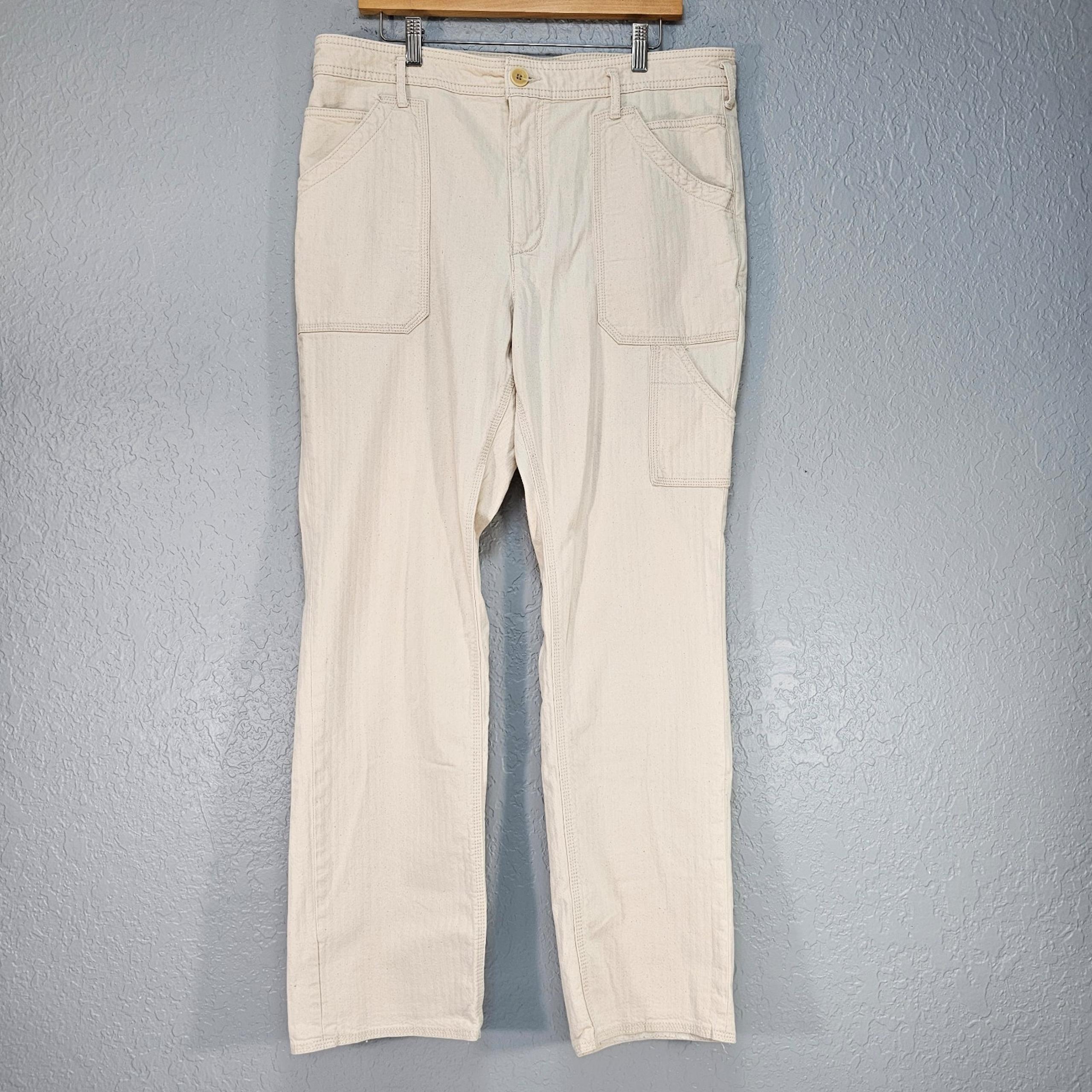 Ivory Striped High Rise Straight Leg Utility Carpenter Pants Sz 32 - Anthropologie