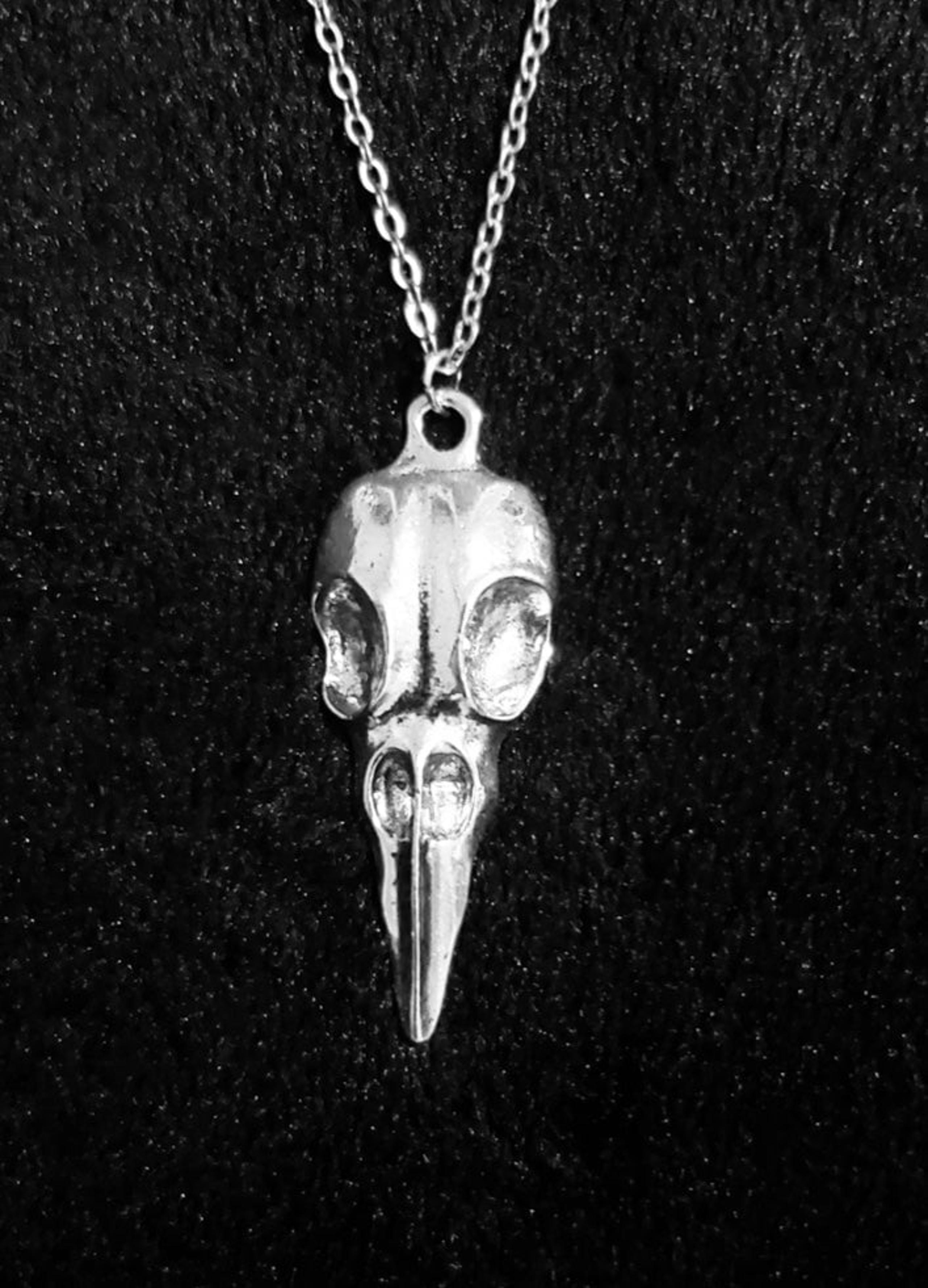 Raven Skull Silver Necklace