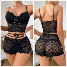 NEW Chain Detail Bow Front Lace PJ Set