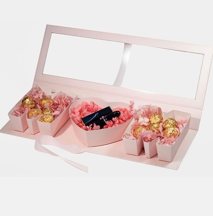 Pink Gift Boxes I Love Mom Boxes with clear window Set of 6