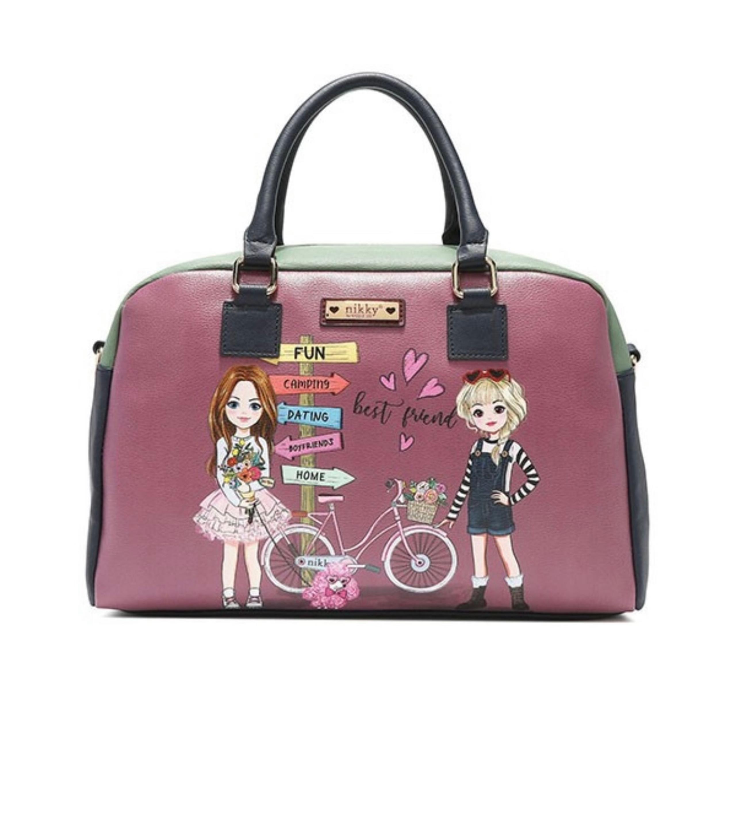 Twins Boston Bag. Made of high quality pebbled and smooth eco-leather. Dual 6” d