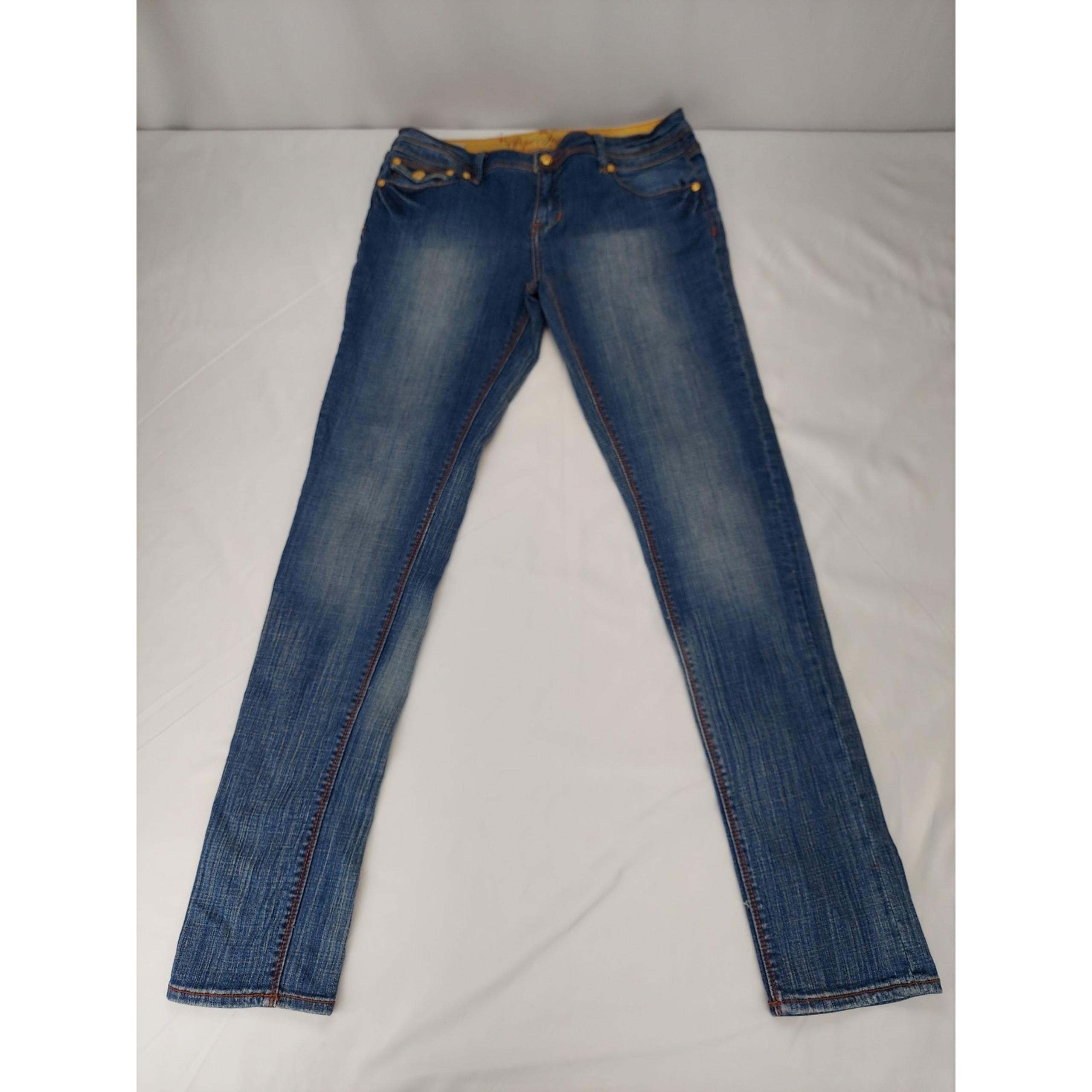 Vintage Pepe Jeans Women's Skinny Y2K Medium Wash Jeans With Gold Buttons 32x33