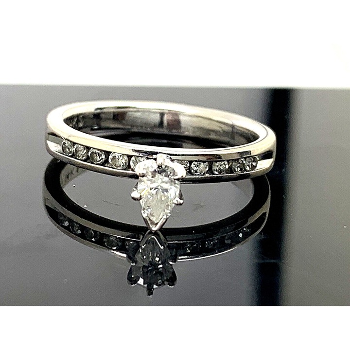 Engagement Ring Diamond 0.50ctw Pear Shape Center 14k White Gold Women's Size 8