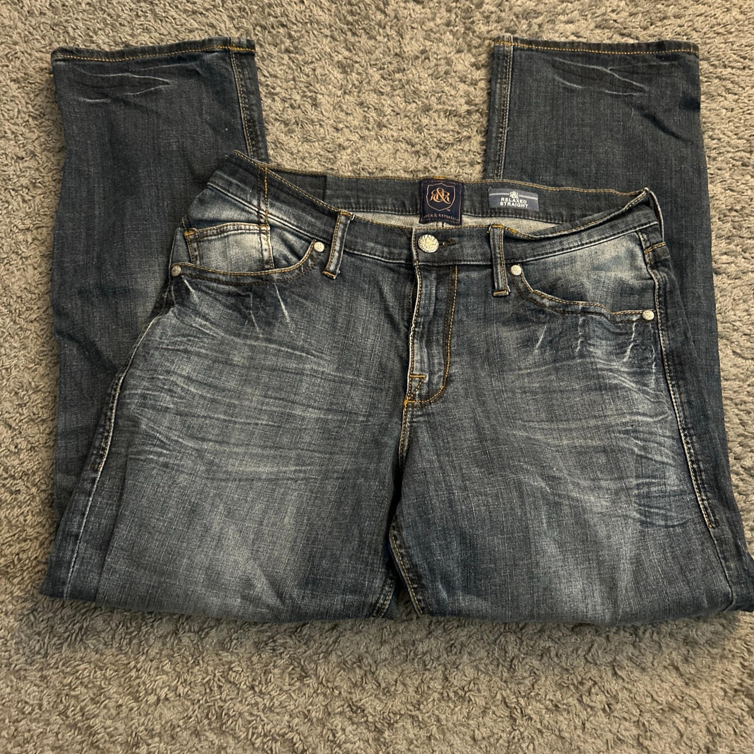 Rock & Republic Jeans Mens 34x30 Relaxed Straight Fit Dark Wash Denim