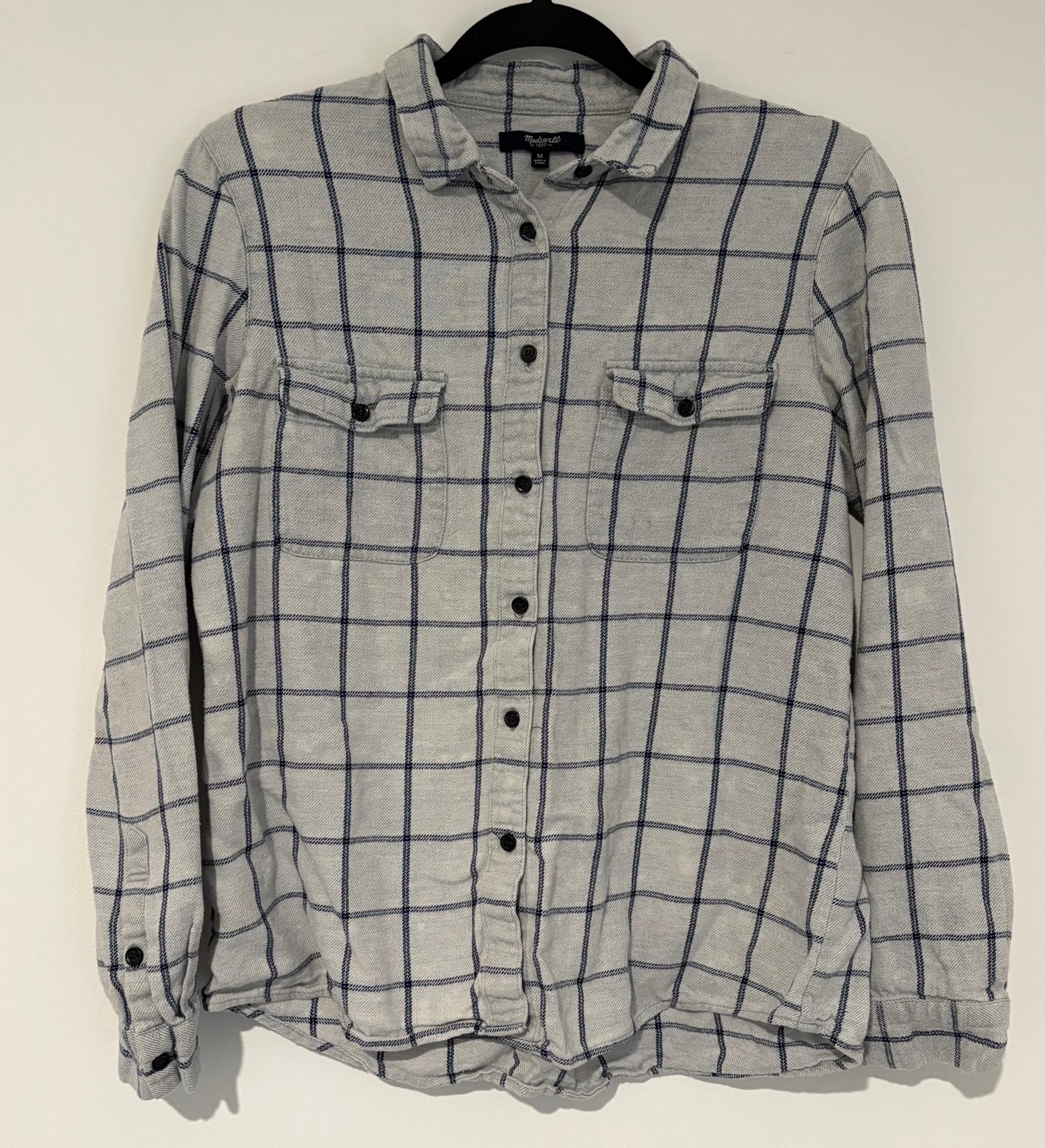 Madewell Women’s Gray Blue Flannel Button Down Shirt Wool Blend - Size Medium