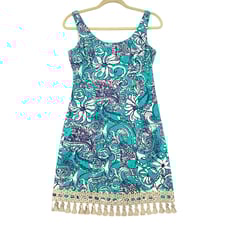 Lilly Pulitzer Eaton Montauk Seafoam Floral Tassel Hem Sundress Womens Size 2