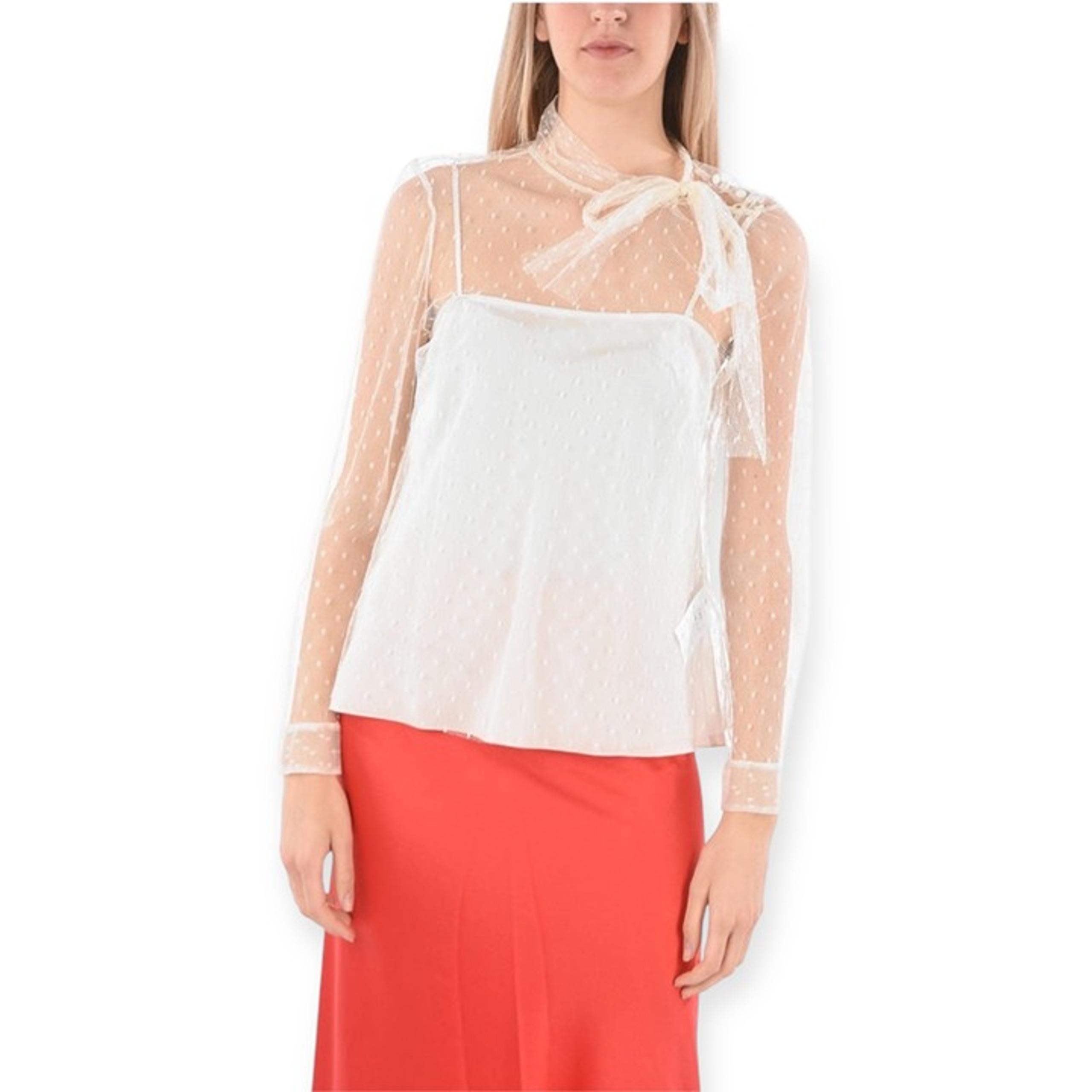 Red Valentino Bow Tie Top White Sheer Polka Dot Size 36 US 0 Small NWT w Defect
