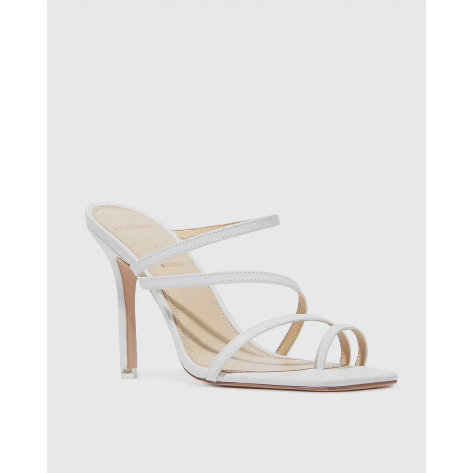Black Suede Studio Cindy Strappy Stiletto Slide Sandals White Leather Size 39