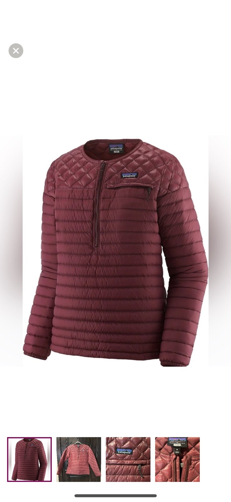 NWOT Patagonia Pull Over Puffer, Size Medium