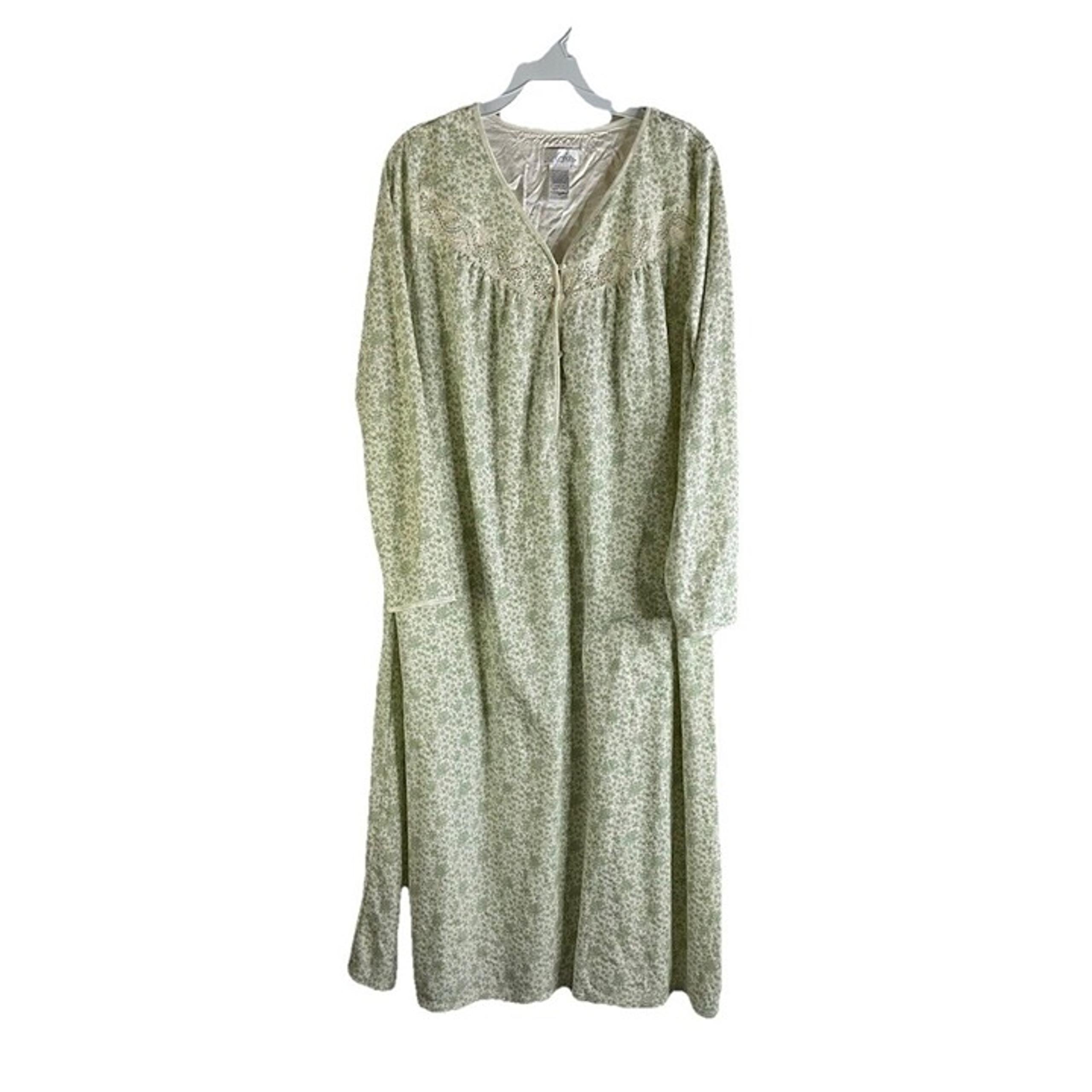 Vintage 90s Womens Large Micro Floral Lace Long Sleeve Nightgown Granny Gown