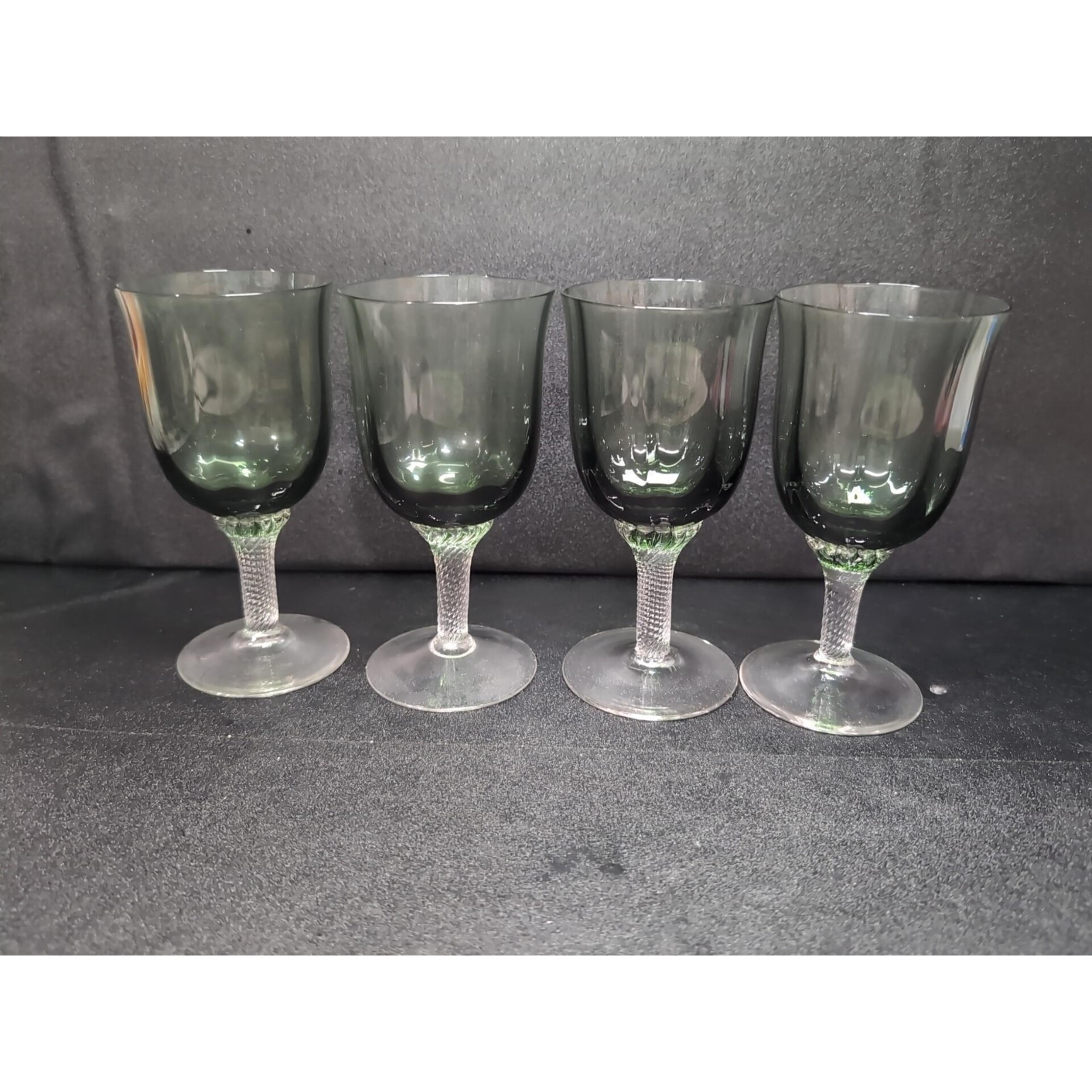 Gorham Crystal Gray Green Octette Water Goblets, Set of 4 Wine Glasses Glassware