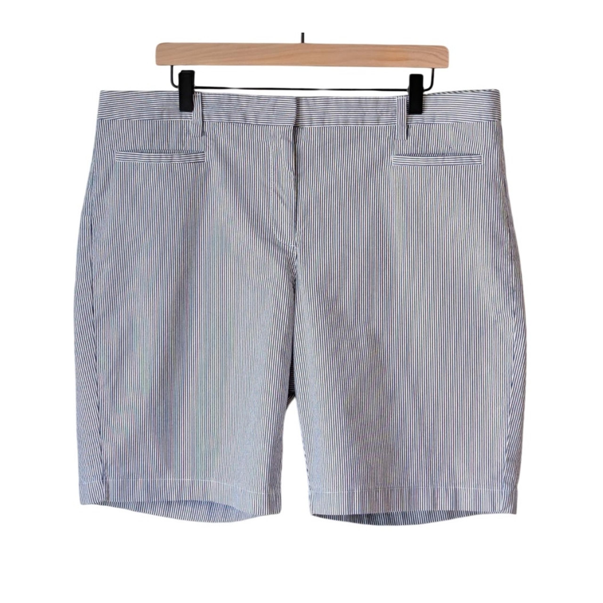 Lands’ End Shorts Womens 16 Cotton Twill Fit 2 Pinstripe Preppy Coastal Blue