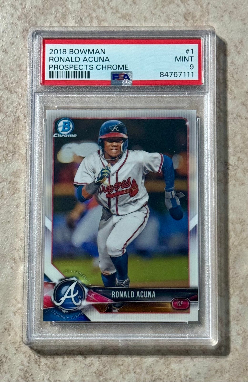2018 BOWMAN PROSPECTS CHROME #1 RONALD ACUNA RC BRAVES PSA 9 Mint