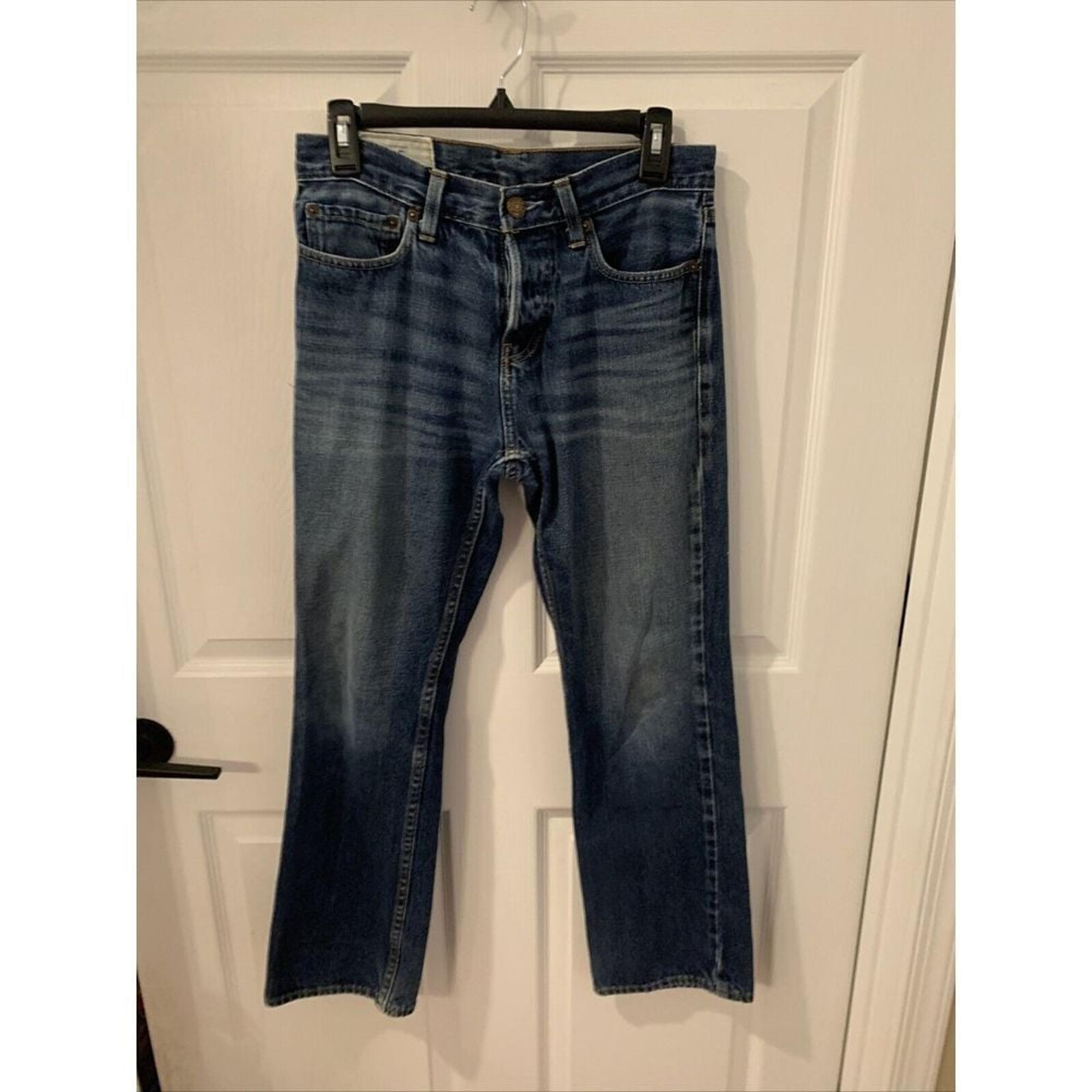 Hollister Jeans Mens 29X30 Blue Denim Low Rise Bootcut Button Fly Whisker Biker