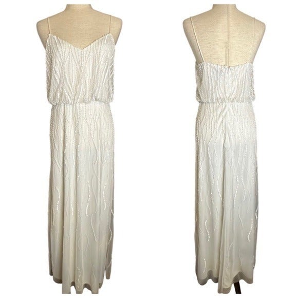 Adrianna Papell White Ivory Sleeveless Beaded Blouson Dress Size 6 #AP1E207664
