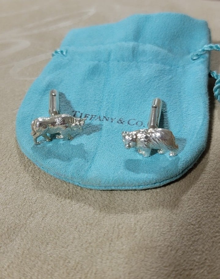 Sterling Silver Tiffany & Co. cufflinks bear and bull market stock
