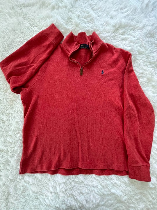 Large Mens Salmon & Blue Little Pony Polo Knit Sweater