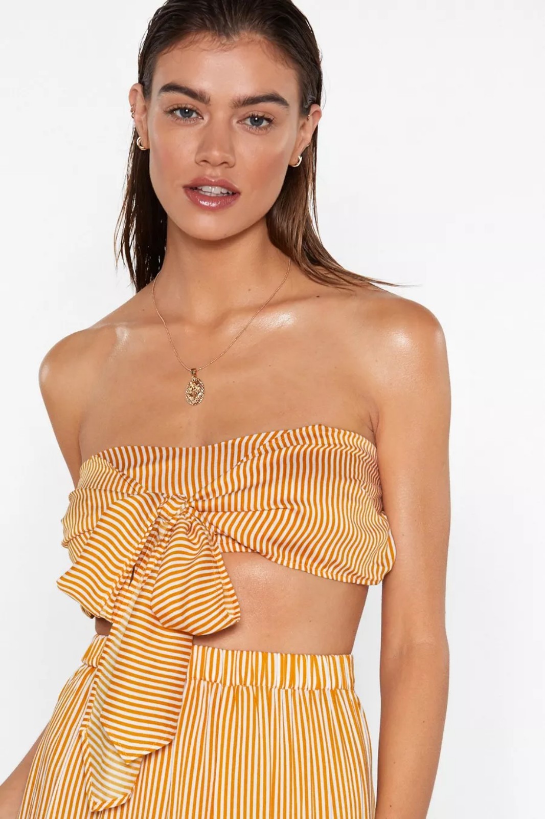 NWT! Nasty Gal orange striped tie front bandeau Top!