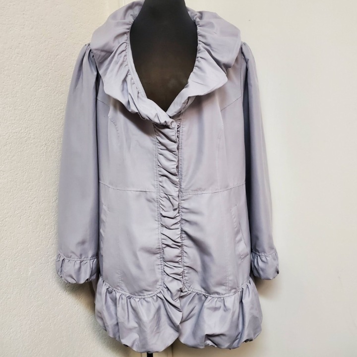 Roaman's 3/4 Length Light Weight Jacket Ruffle Collar and Cuffs Size 22W