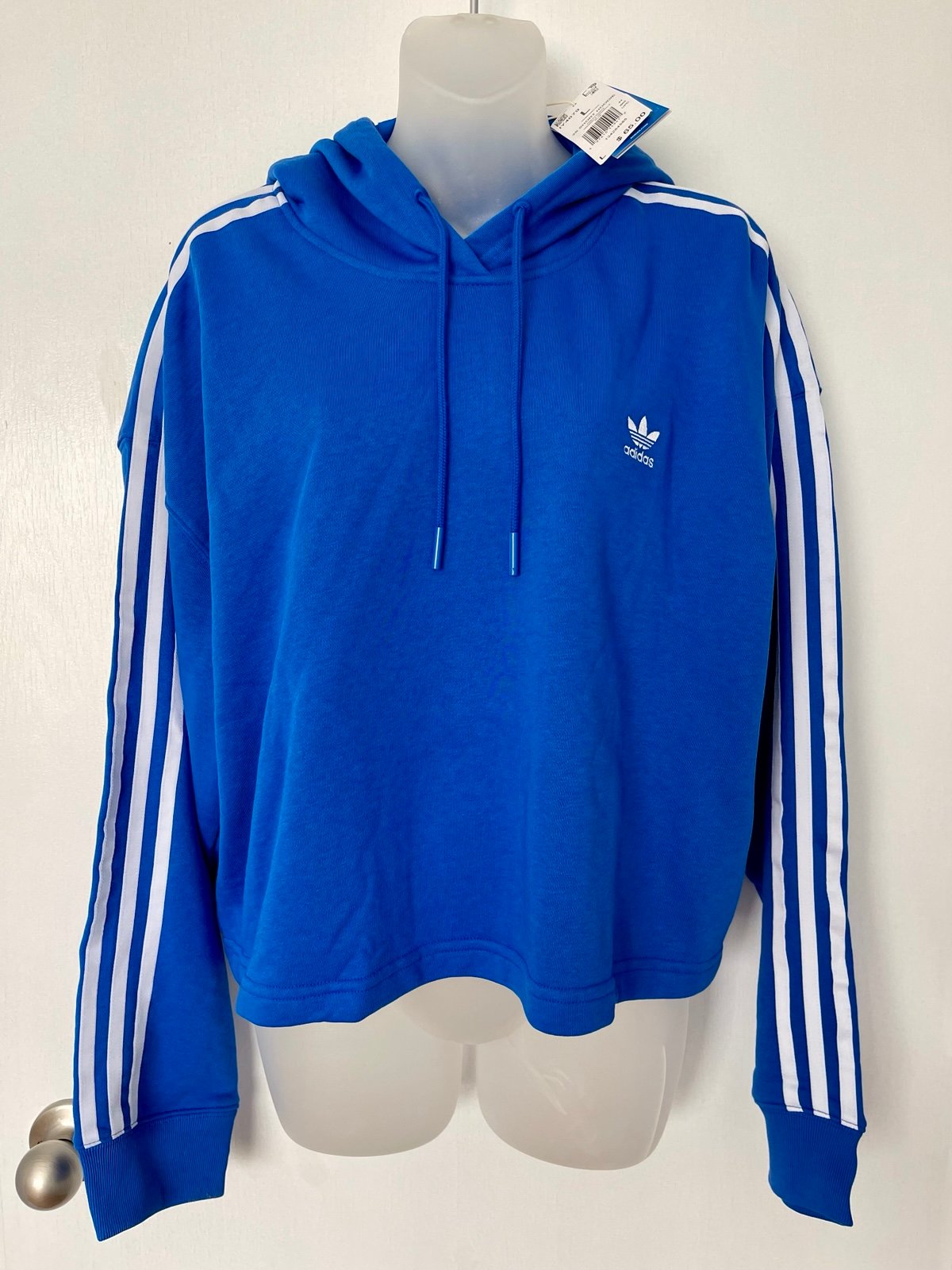 Adidas Women’s Original Sweatshirt 3 Stripes Short Hoodie Size L Blue