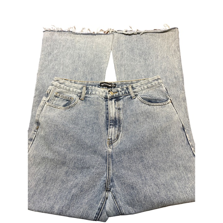 Pretty Little Thing High Rise Flare Leg Jeans Cut Knees Raw Hem Sz 12 READ