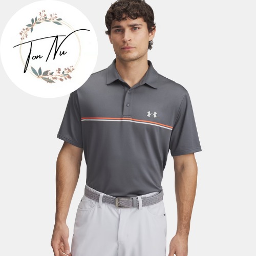 NWT UA Playoff 3.0 Stripe Men's Polo |Castlerock/Fire-025 Sz: LG Regular UND53