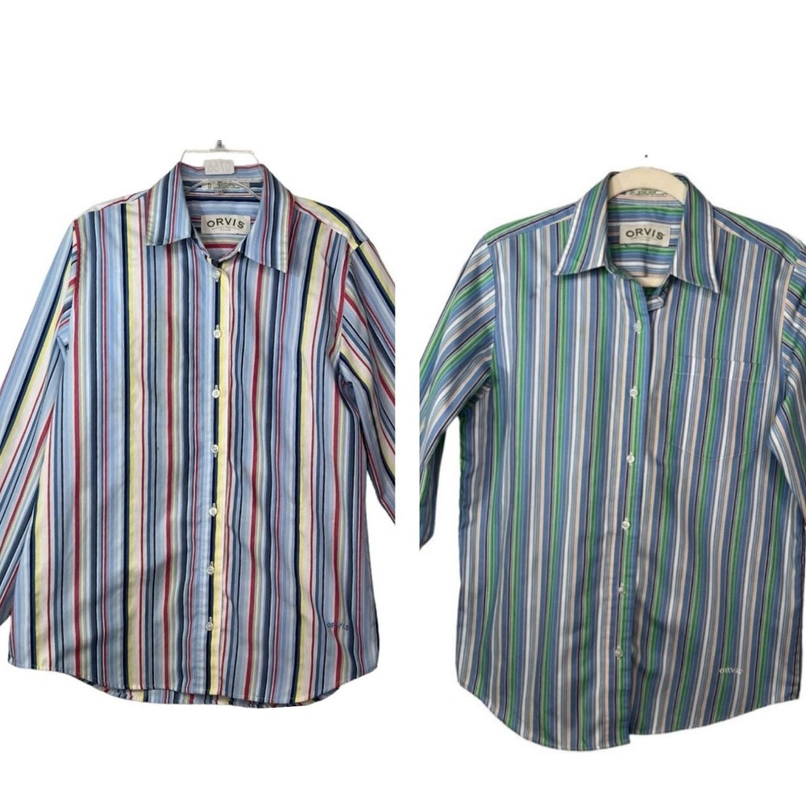 Orvis Striped Button Up Shirt Top Long Sleeve Womens 2 Shirts Size 8