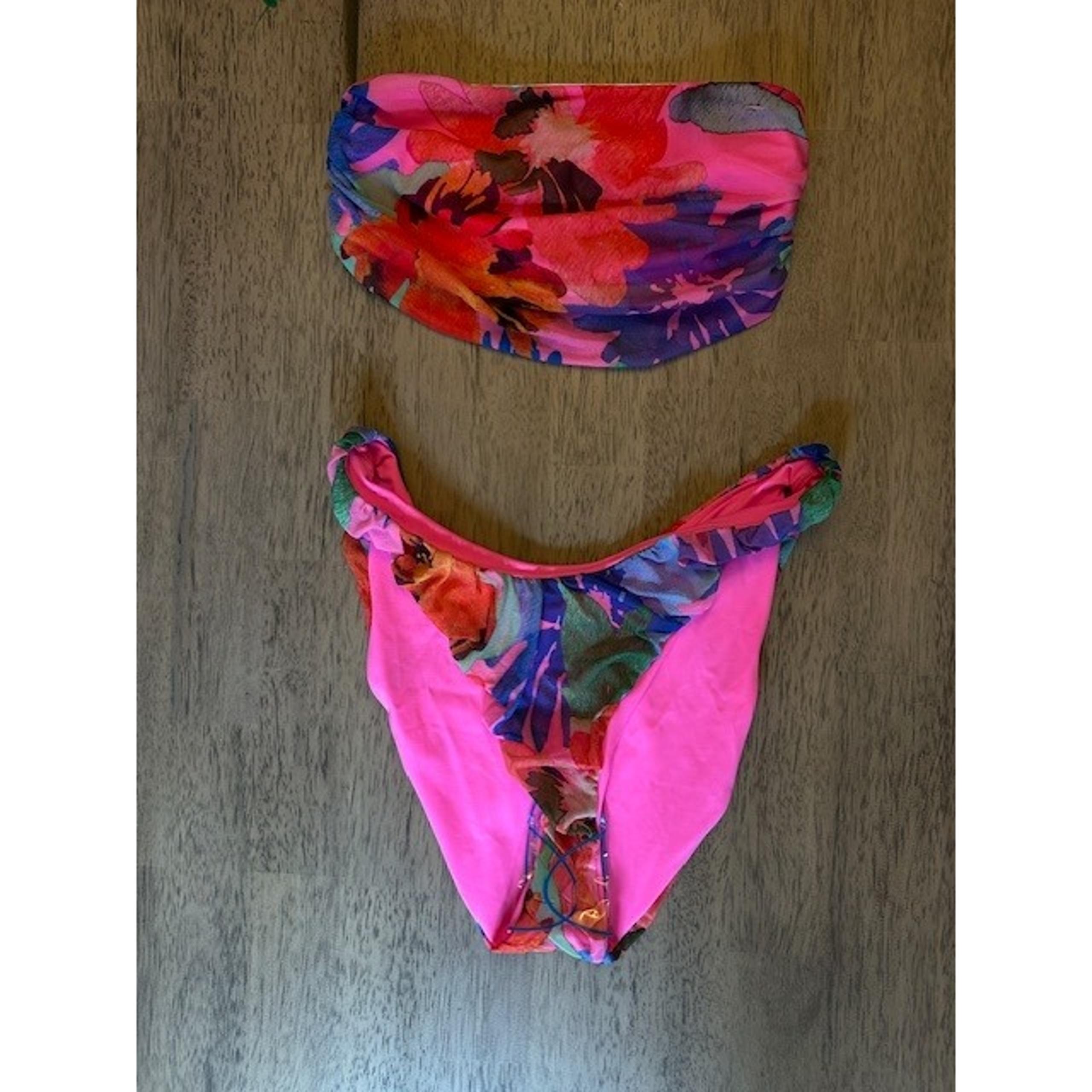ASOS DESIGN Fuller Bust Mesh Bandeau High Leg Abstract Floral Print Bikini Set