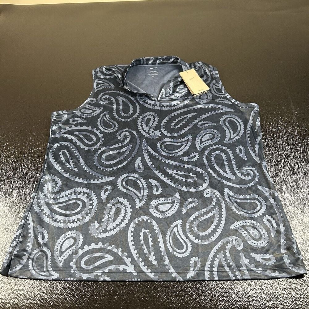 Nike Polo Shirt Womens XXL 2XL Blue Paisley Sleeveless Dri-Fit Victory Golf NEW