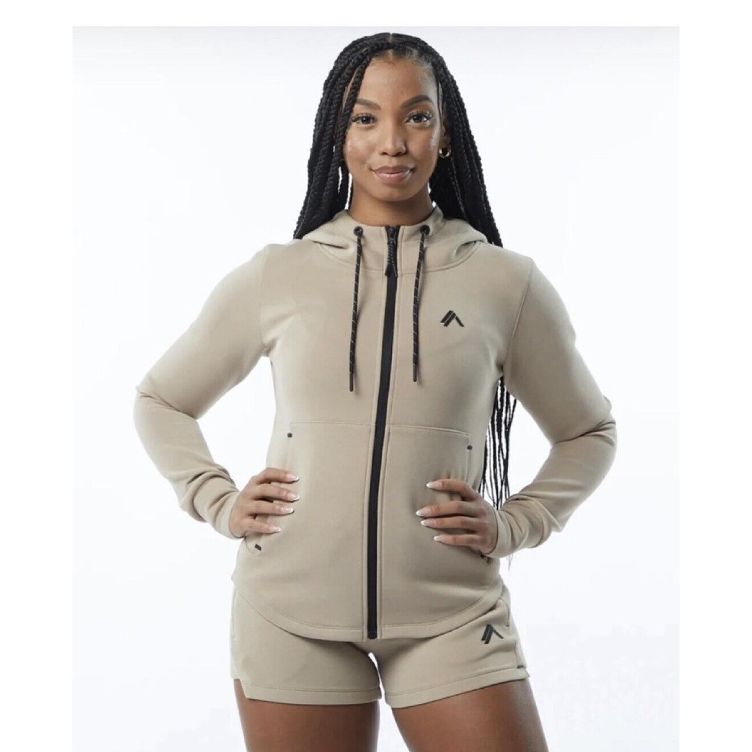 Alphalete Women's ELMTS Full-Zip Athletic Jacket- Tan , Size Small