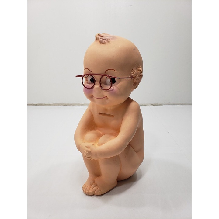 AN Brooks Kewpie 12 Piggy Bank Red Glasses 1966 Chalkware Pottery Vintage MCM